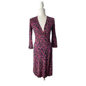 Diane Von Furstenberg Silk Wrap Dress Black & Pink Geometric Size 6 Midi